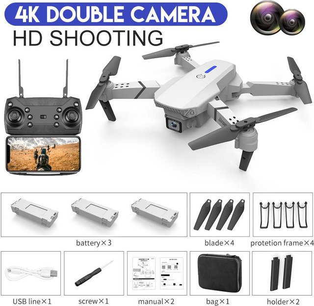 LYZRC E88 PRO Fernbedienungsdrohne mit 4K HD Dual-Kamera, optischer Flusspositionierung und WiFi FPV Echtzeitvideo in Grau - Bild 1