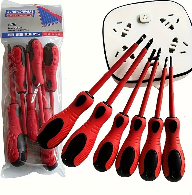 6er Set Schraubendreher mit Kreuz- und Schlitzkopf, magnetisch und mit ergonomischen gummierte Griffen - Bild 1