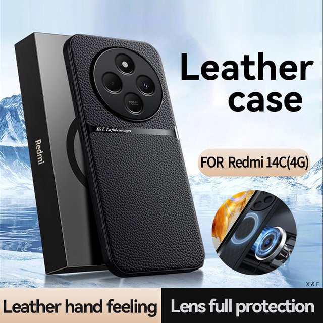 Xiaomi Magnetische Leder Schutzhülle für Redmi 14C und Redmi Note 14 Pro Plus in Schwarz, Stoßfeste Rückseite - Bild 1