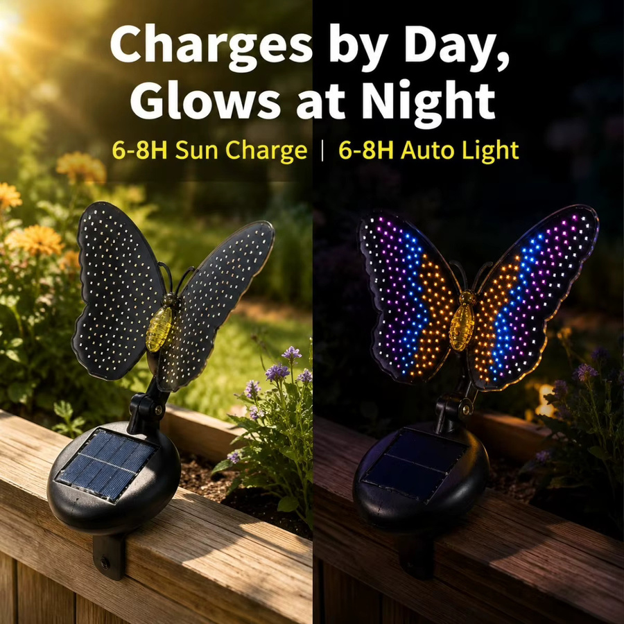 Solar-Schmetterlingslampe für den Außenbereich mit 210 RGB LEDs in Multicolour, schwarze Solar-Landschaftsleuchte zur Dekoration von Garten, Terrasse und Zaun - Bild 2
