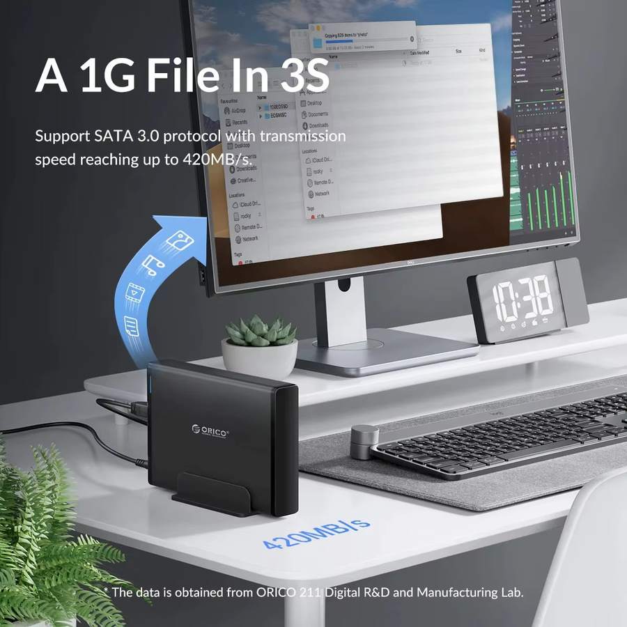 ORICO Externes Festplattengehäuse für 2,5 und 3,5 Zoll HDD/SSD, SATA zu USB 3.1 Typ-C und USB 3.0, Schwarz - Bild 3