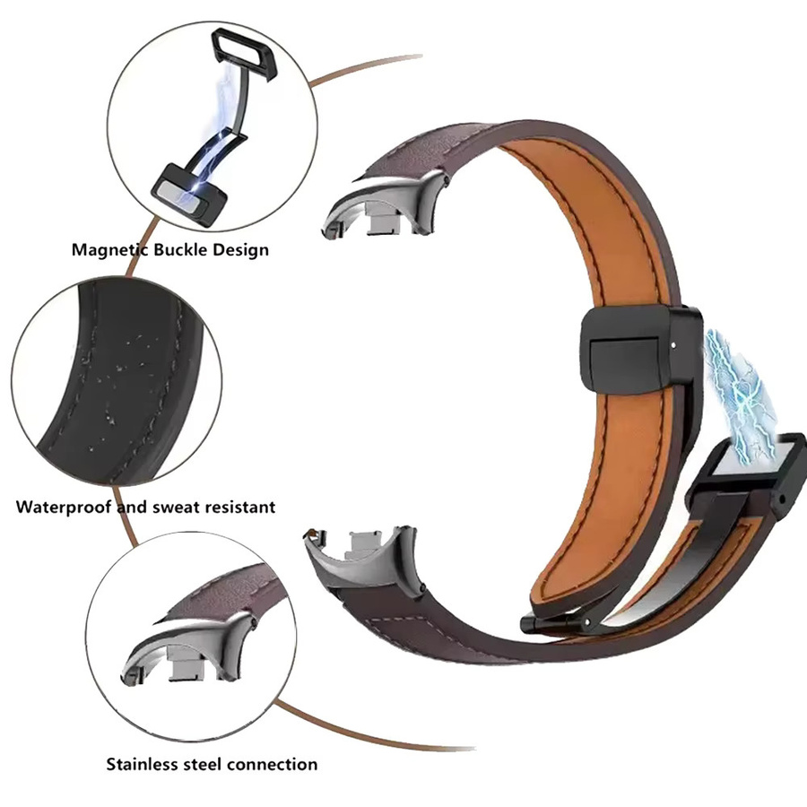 KMAIXA Uhrenarmband Leder, Magnetverschluss, brown, Xiaomi Smart Band 10 9 8 - Bild 2