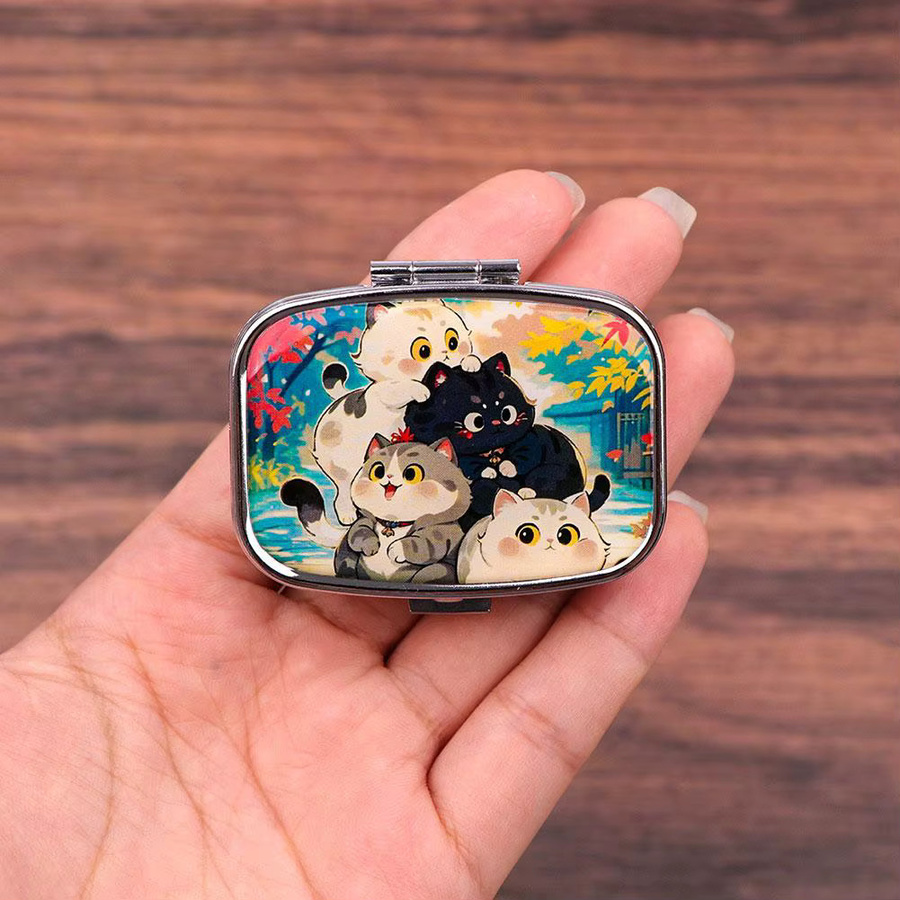 jaysuing Pillendose, Schwarzes Katzen-Design, 2-Fach, Unisex, Schwarz - Bild 3