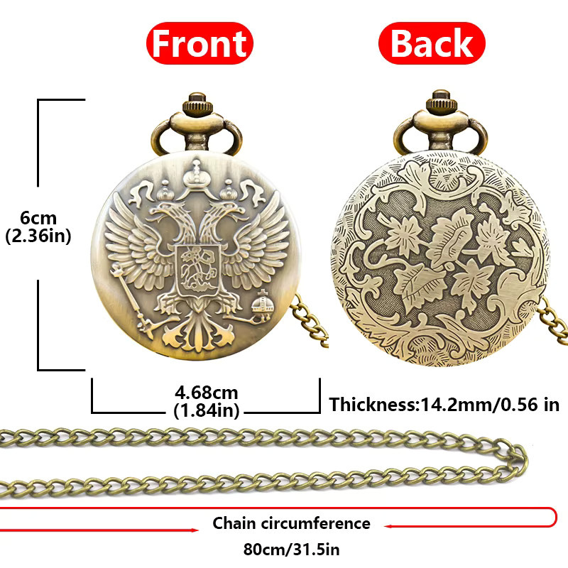 wecin Quarz-Taschenuhr, Messing, Gold, Doppelköpfiger Adler, Unisex - Bild 3