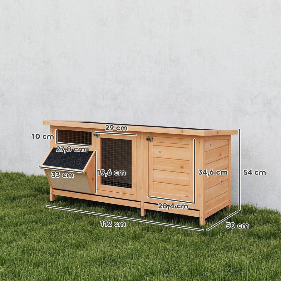 PawHut Kleintierstall aus Fichtenholz in Natur mit wetterfestem und abnehmbarem Dach, B/H/L: 50 x 54 x 112 cm - Bild 2