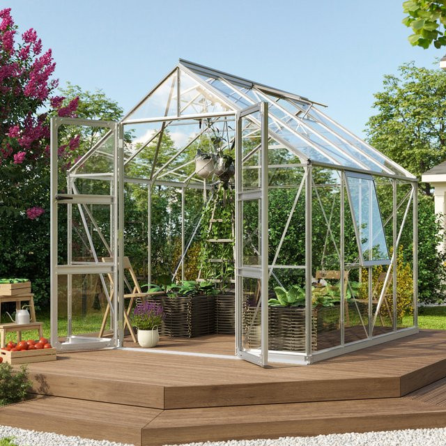 Vitavia Gewächshaus Olymp 6700 aus Aluminium Eloxiert in Silber mit ESG-Glas, B: 257 cm, T: 258 cm, H: 254 cm - Bild 1