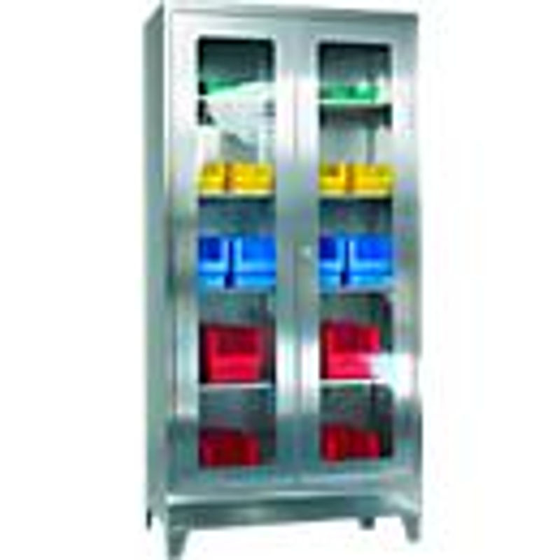 Reinsch Edelstahl-Vitrinenschrank mit Glastüren und 4 Einlegeböden, Silber, B/T/H: 100 x 50 x 195 cm - Bild 2