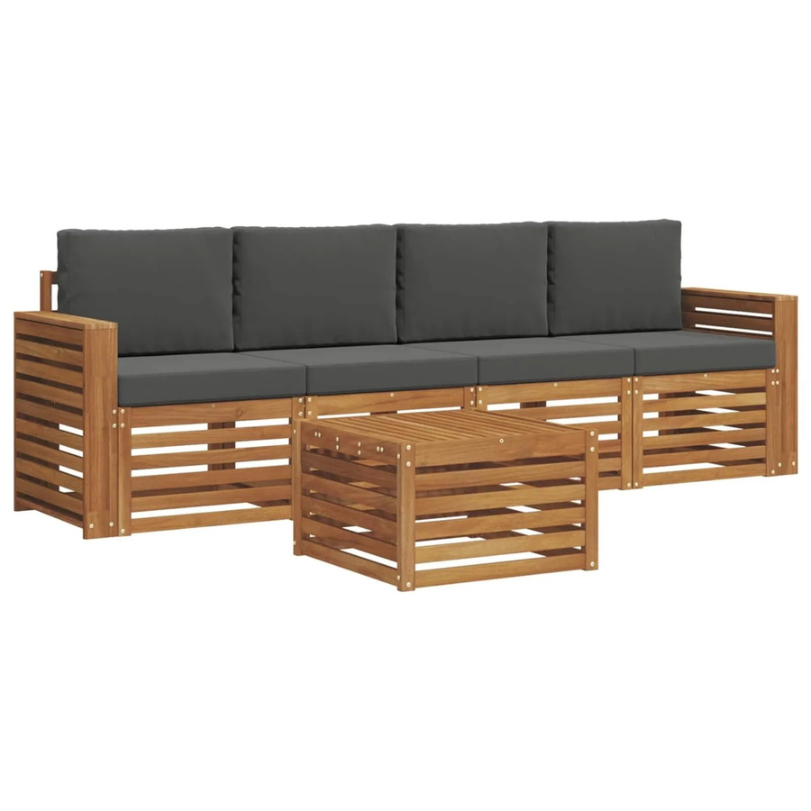 vidaXL Sofagarnitur 5-teilig aus Massivholz Akazie in Natur und Anthrazit mit Tisch und Kissen im modernen Latten-Design - Bild 2