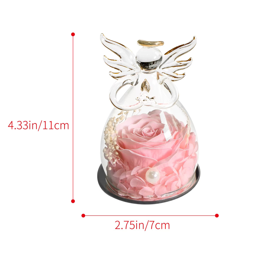 Verzauberte Rose in einer Engel-Glaskuppel als künstliche Blume in Pink oder Purple für besondere Anlässe wie Weihnachten, Valentinstag oder Hochzeiten - Bild 2