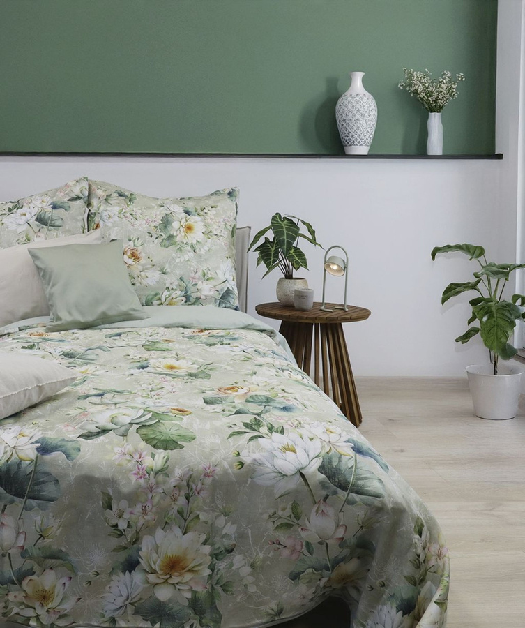Fleuresse Mako-Satin Bettwäsche mit Rosenblüten Design in Grün und Gelb, wendbar, B/H: 135 x 200 cm - Bild 1