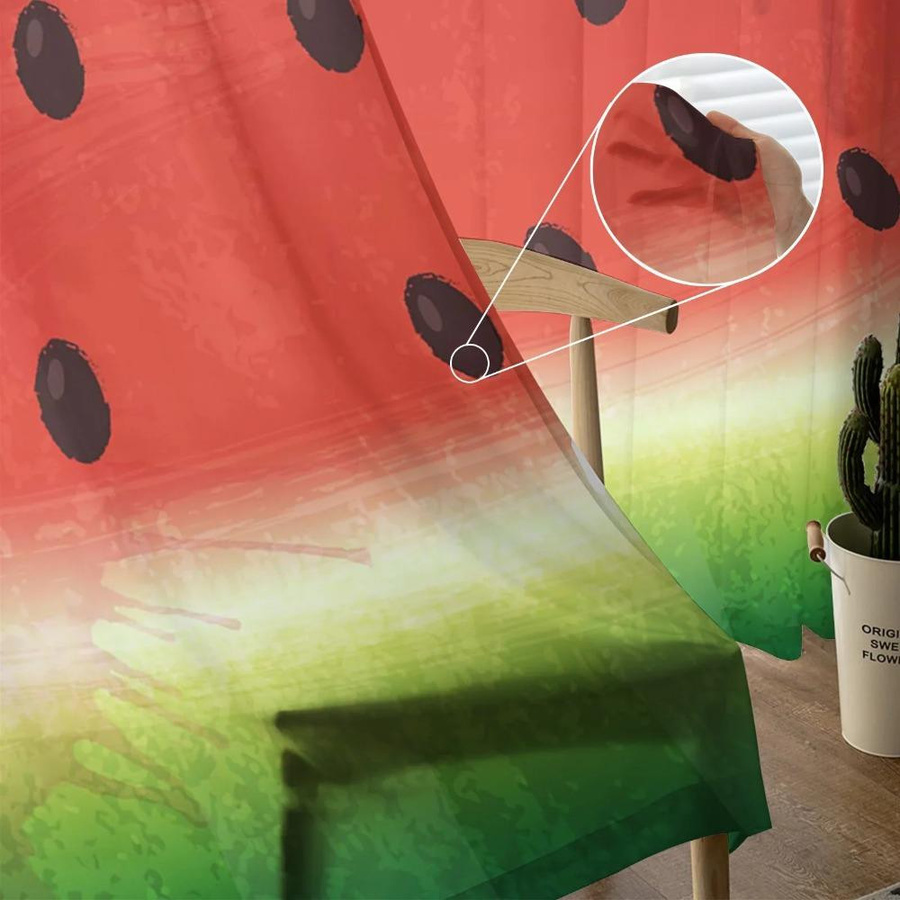 Yiran Furniture Transparente Tüll Vorhänge mit Wassermelone Cartoon Motiv, Organza Fenstergardinen für Wohnzimmer, Küche oder Schlafzimmer, B: 135 cm, H: 115 cm - Bild 2
