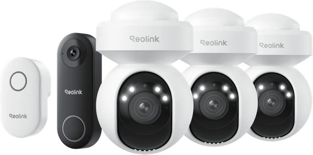 Reolink E540 3er-Pack WiFi Überwachungskameras mit D340W Solarpanels und Chime in Weiß - Bild 1