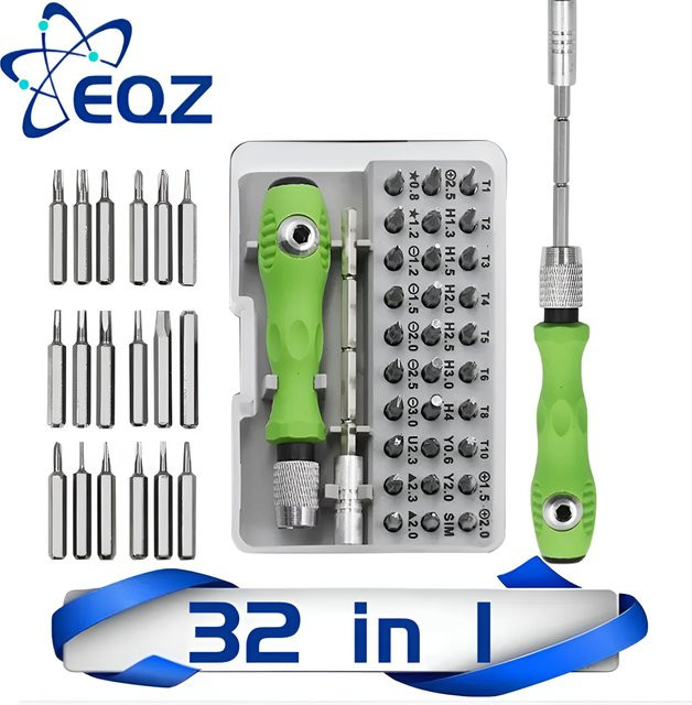 EQZ 32-in-1 Multifunktions-Schraubendreher-Set mit Kreuzmagnet und Präzisions-Werkzeug in Grün - Bild 1