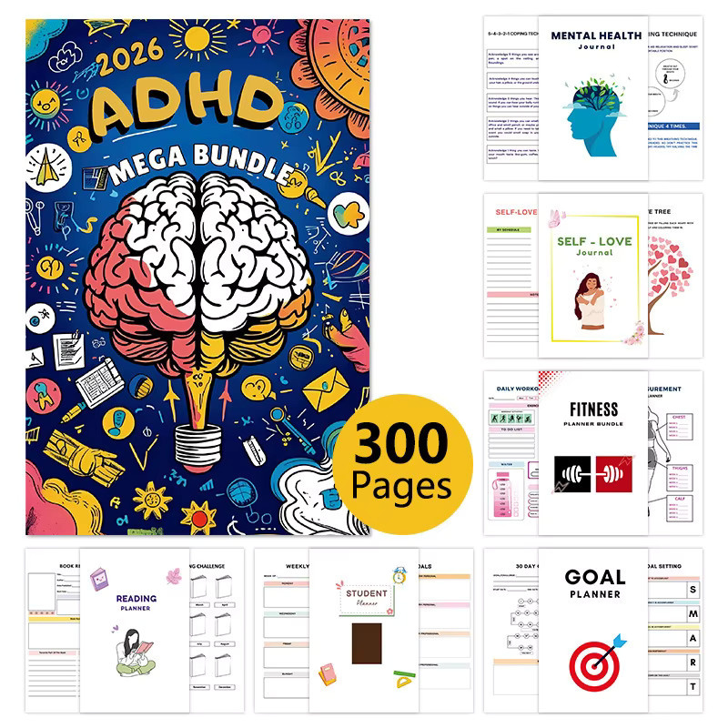 2026 ADHS Planner Mega Bundle 7-in-1 Organisationssystem für Fokus und geistige Wellness in A5 und Multicolor - Bild 4