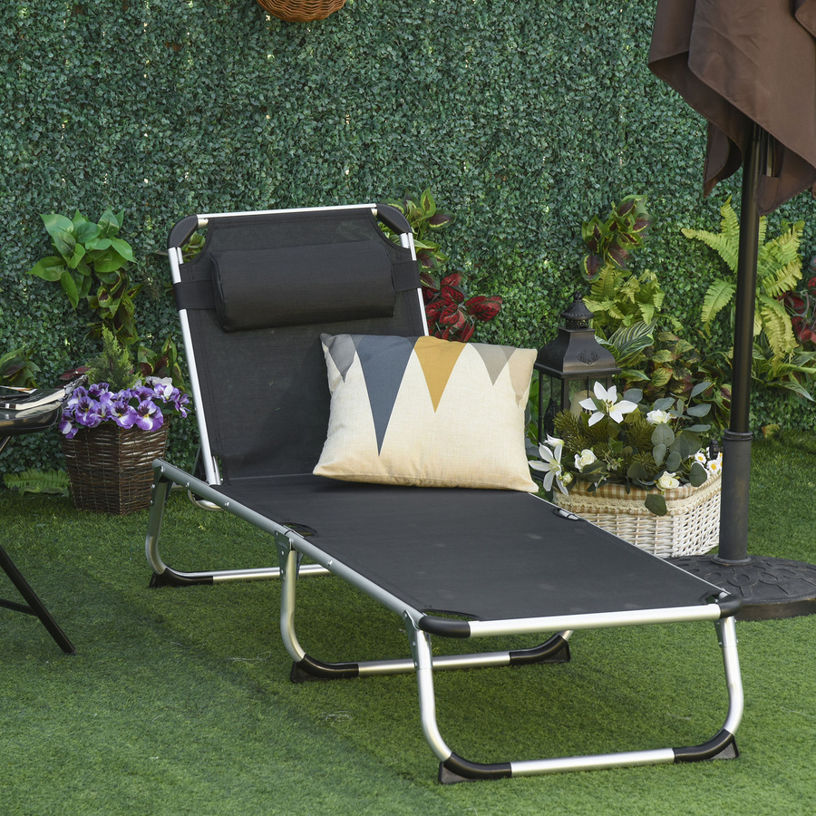 Outsunny Sonnenliege Gartenliege aus Aluminium und Textilene-Gewebe, 5-fach verstellbar und faltbar, Schwarz, B/T/H: 170 x 60 x 76 cm - Bild 2