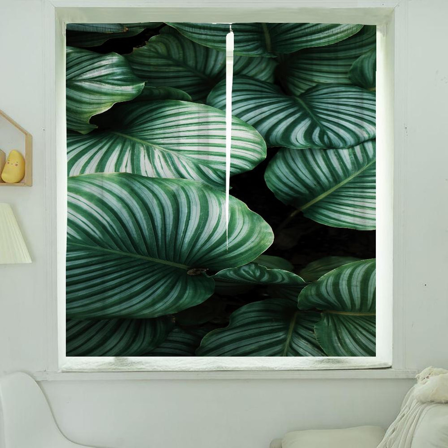 MH Vorhänge mit Blätter-Design für Küche und Wohnzimmer, 2er-Set, halbtransparent, Breite: 50 cm, Höhe: 70 cm - Bild 2