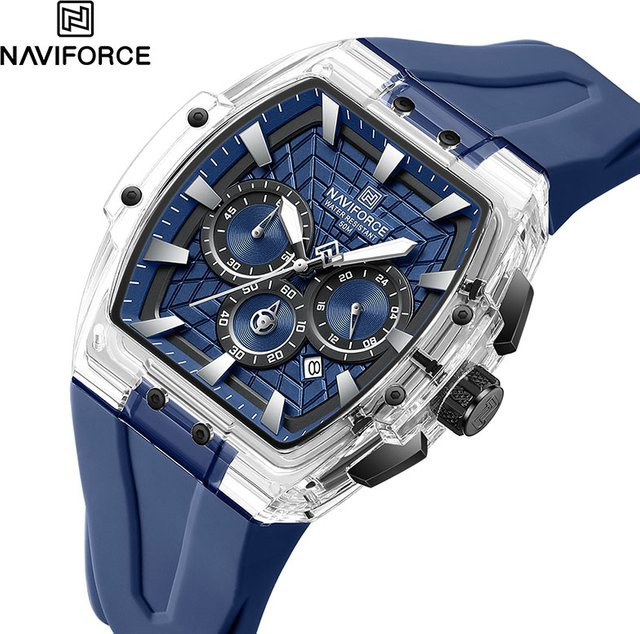 NAVIFORCE Chronograph, Quarz-Armbanduhr, Silikon, Blau, Schwarz, Herren - Bild 1