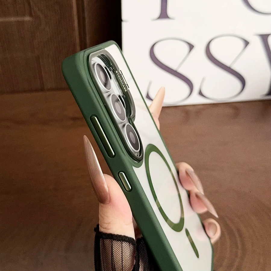 MagSafe Schutzhülle für Samsung Galaxy S26 S25 S24 S23 S22 Ultra Plus FE A56 A36 A06 A15 mit faltbarer Linsenhalterung und magnetischer Abdeckung in Transparent und Grau - Bild 2