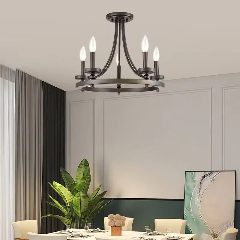 Industrieller Kronleuchter aus Metall im Loft-Stil, Schwarz, E14 Kerzenfassung, Deckenleuchte für Wohnzimmer, Esszimmer, Küche oder Arbeitszimmer - Bild 3