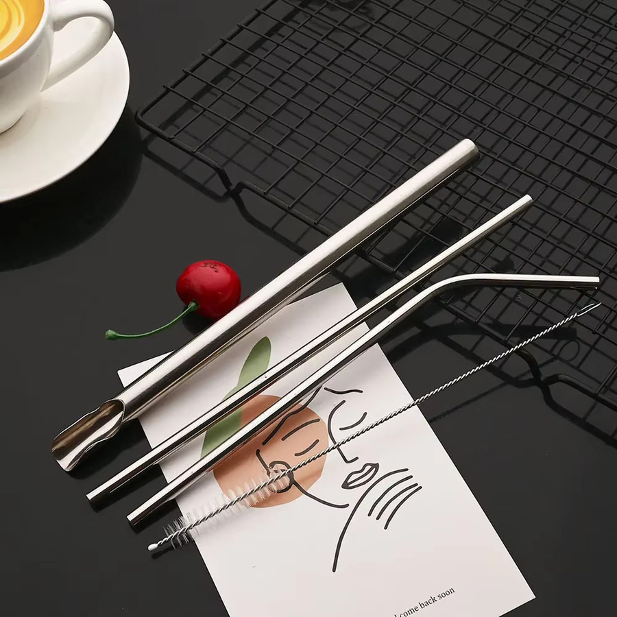 Uniturcky Trinkhalm Set aus Edelstahl in Silber mit Reiniger-Pinsel, 5 Stück wiederverwendbare Metall Strohhalme für Milchshake und Tee - Bild 2