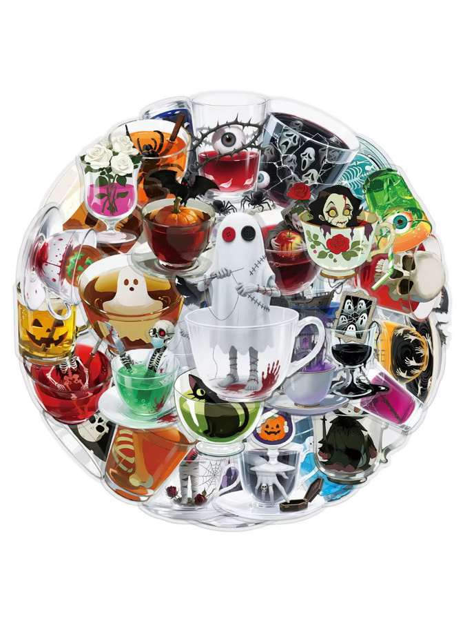 50 Stück transparente Halloween-Horror-Teetassen-Aufkleber aus PET von BulingBulingStickers Store in Multicolour - Bild 5