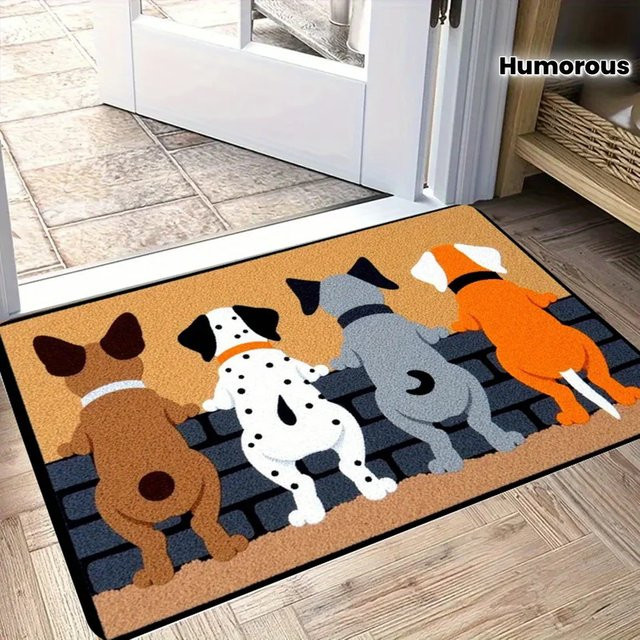 VIKAMA Niedliche Welpen-Fußmatte mit Cartoon-Hund Design, rutschfester Eingangsteppich für Outdoor und Innenbereich, B/T: 60 x 40 cm, Mehrfarbig - Bild 1