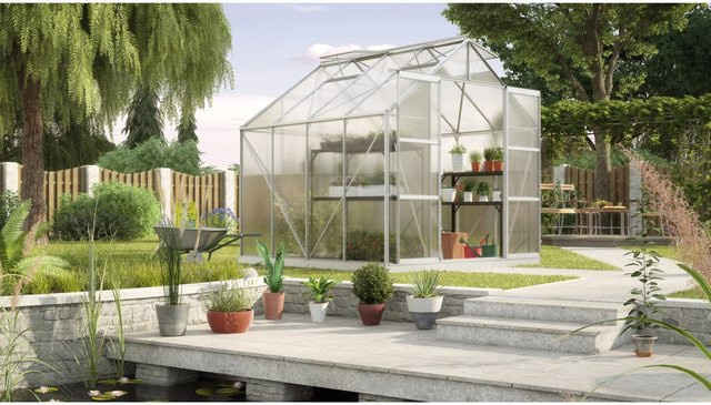 Gewächshaus Vitavia Uranus 6700 aus eloxiertem Aluminium mit 6 mm Polycarbonat-Hohlkammerplatten, Fundament, Dachfenster und Regenrinnen, transparent - Bild 1