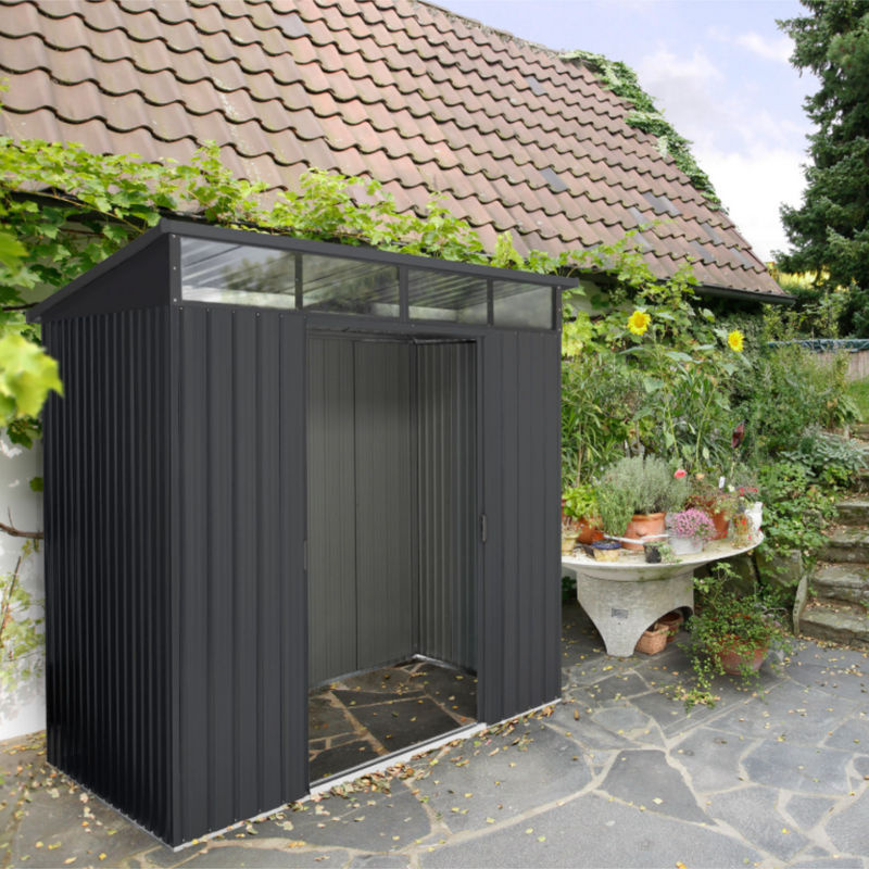 Pergart Gerätehaus Lübeck 86 aus Metall in Anthrazit Grau B/H/T: 238 x 203 x 194 cm - Bild 4