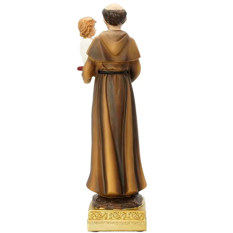 Katholische Heiligenstatue Antonius von Padua als Dekoration aus Kunstharz in Braun, B/T/H: 22,5 x 22,5 x 22,5 cm - Bild 2