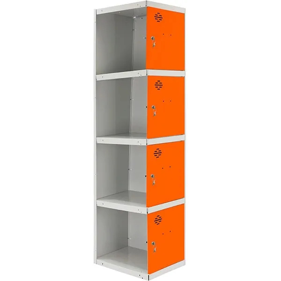 PROREGAL Spind AMEGO Anbaumodul mit 4 Abteilen, Schließfach Garderobe, Grau-Orange, H x B x T: 180 x 40 x 50 cm - Bild 2