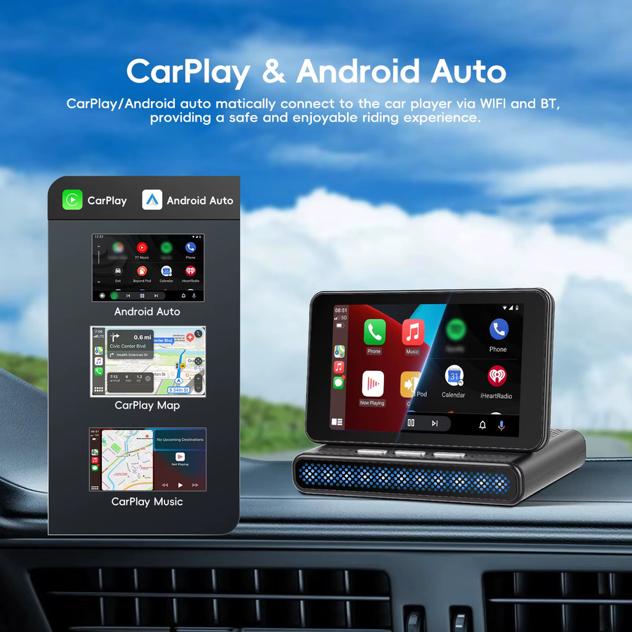 Podofo 5-Zoll Kabelloser CarPlay und Android Auto Smart Screen Player mit Rückfahrkamera und Babymonitor Funktion in Schwarz - Bild 2