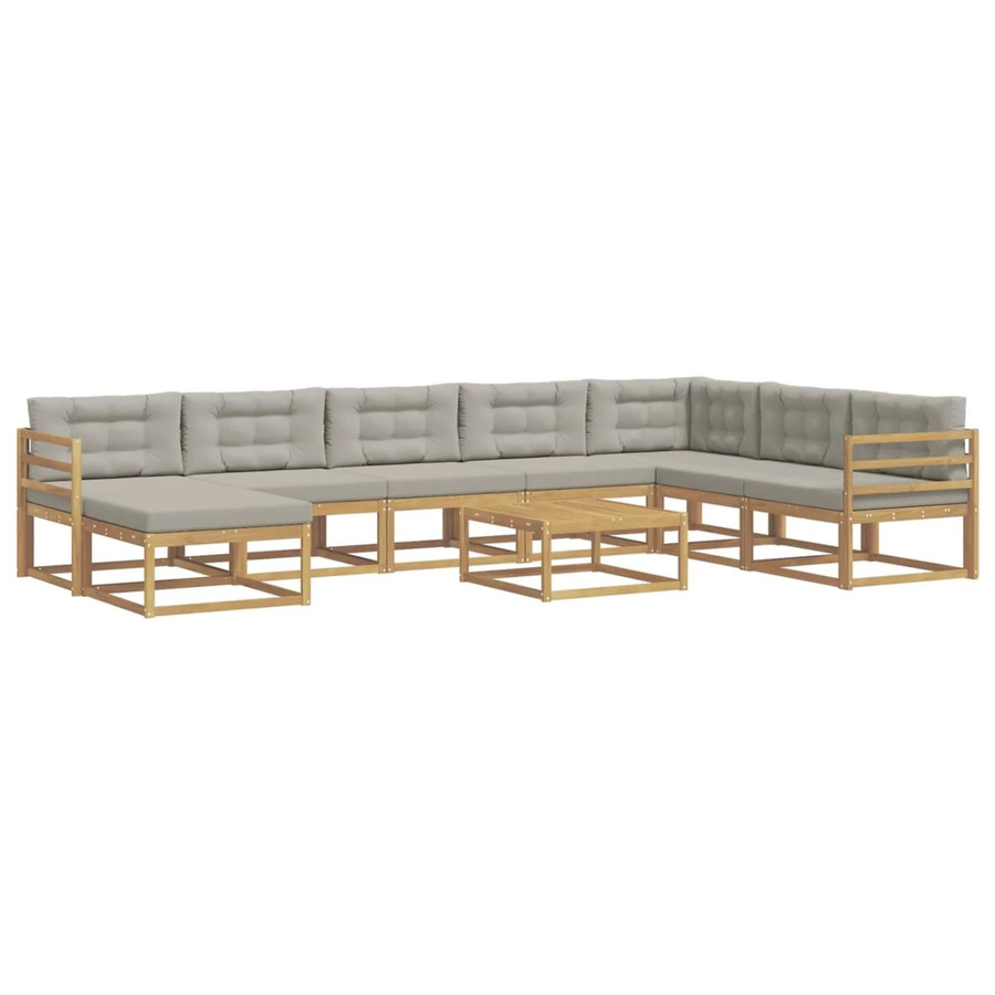 vidaXL Outdoor-Sofagarnitur aus Massivholz in L-Form mit 9 Teilen, Weiß-Hellgrau - Bild 2