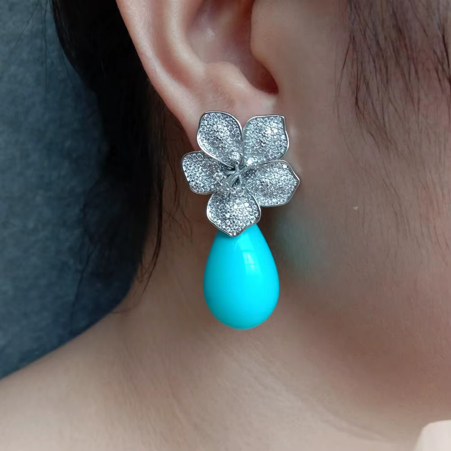 YYGEM Ohrringe, Blau, Sea Shell Teardrop, Cz, Vergoldet - Bild 3