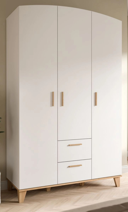 Kleiderschrank Aurora 3-türig in Weiß und Eiche mit integrierten Schubladen, B/T/H: 122 x 51 x 198 cm - Bild 1