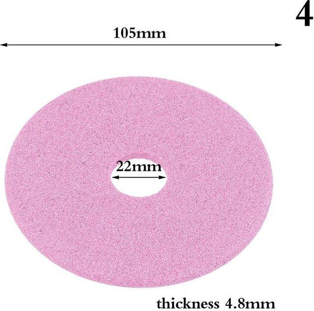 Elektrischer Kettensägenschärfer Eyaia mit Diamant-Schleifscheibe und Keramik-Polierscheibe, Farbe: Pink, Durchmesser: 105 mm, Bohrung: 22,2 mm, Stärke: 4,8 mm - Bild 1