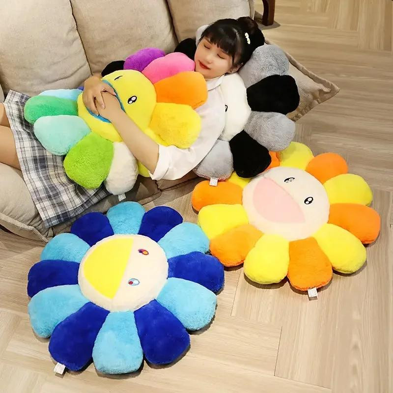 Regenbogen Sonnenblume Plüschkissen in Multicolour, rundes Dekokissen für Sofa und Büro, B/T/H: 60 x 60 x 60 cm - Bild 4