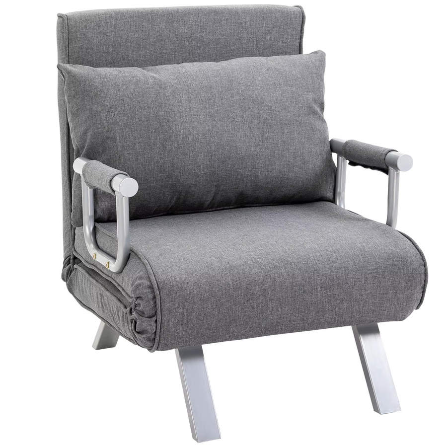 HOMCOM 3 in 1 Schlafsessel in Leinenoptik, klappbares Schlafsofa mit verstellbarer Rückenlehne und Kissen als Gästebett, Grau, B/T/H: 65 x 69 x 80 cm - Bild 2