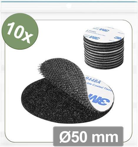Quadrios 25CA662 Klettpunkte zum Aufkleben, Haft- und Flauschteil, Schwarz, Durchmesser: 50 mm, 10 Stück - Bild 1