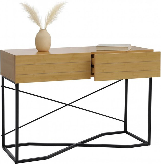 MCW Konsolentisch P47 Industrial Design in Bambus-Optik mit Schublade, B/T/H: 120 x 40 x 81 cm - Bild 1