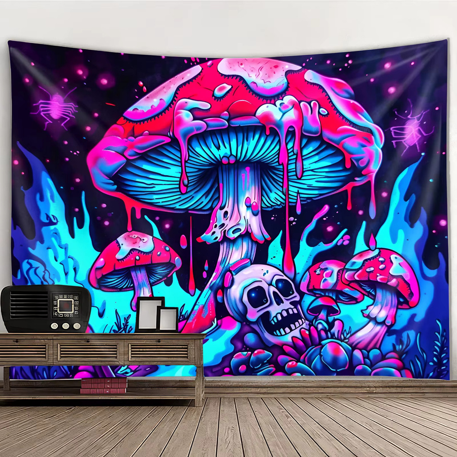 VIKAMA Wandteppich mit psychedelischem Pilz- und Schädel-Motiv in Multicolour, Rechteckig, B/H: 75 x 58 cm - Bild 3