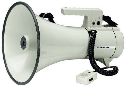 Monacor TM-35 Megaphon mit Handmikrofon, Haltegurt und integrierten Sounds in Weiß - Bild 1