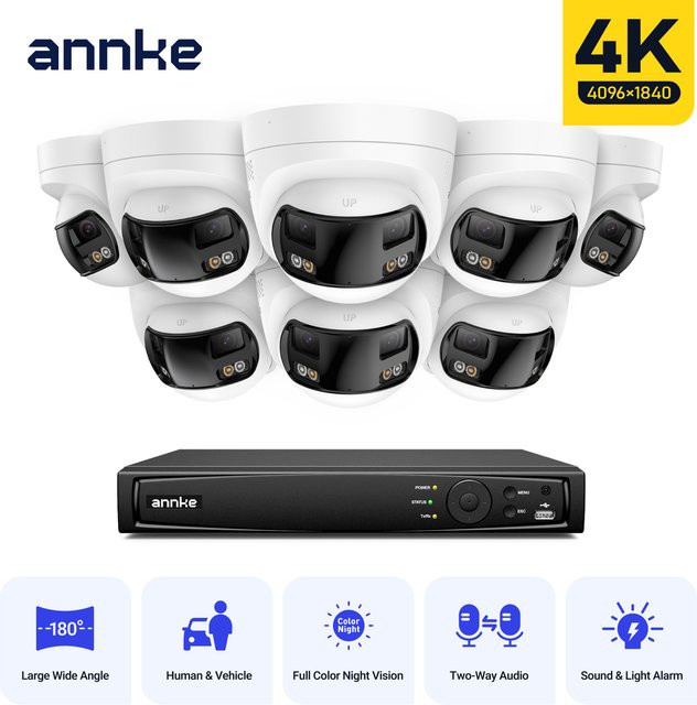ANNKE Sicherheitskamerasystem mit 4K 8 MP Dual Lens 180 Panorama, 8CH NVR CCTV-Überwachungskameras für den Außenbereich in Weiß - Bild 1
