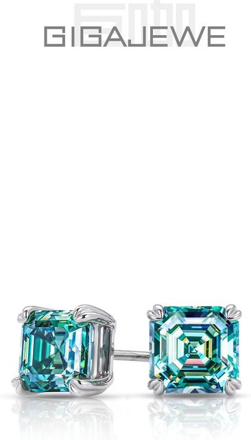 Gigajewe Ohrringe, Moissanite Cyan Color, 925 Silber, vergoldet, Damen - Bild 1
