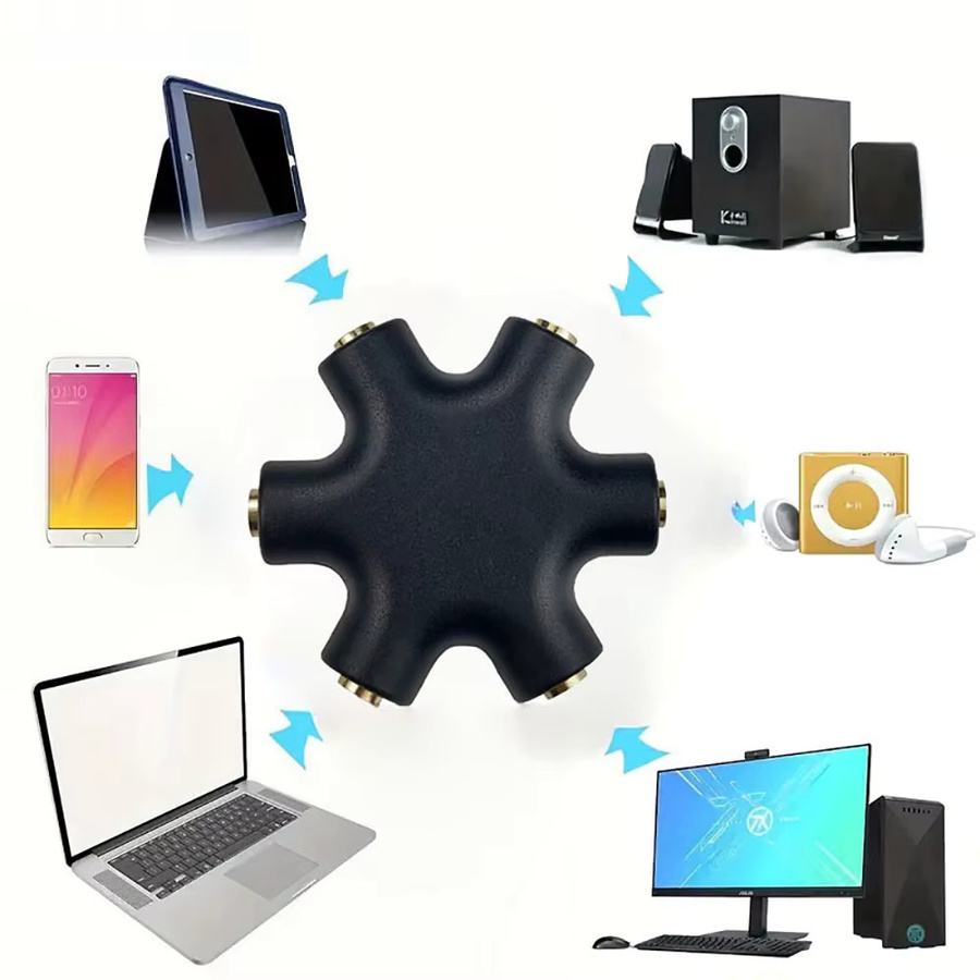 Aux Music Stereo Audio-Splitter 3,5 mm Kopfhörer-Verlängerung mit 1 Stecker auf 5 Buchsen in Schwarz und Weiß - Bild 4