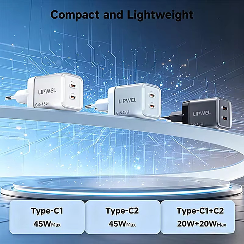 LIPWEL GaN 45W Dual USB-C Schnellladegerät mit EU-Stecker in Weiß - Bild 4