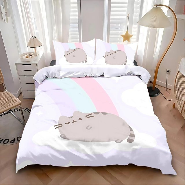 MINISO Bettwäsche-Set mit Katzen-Cartoon-Motiv, 3-teilig, Mehrfarbig, B/H: 210 x 210 cm - Bild 1