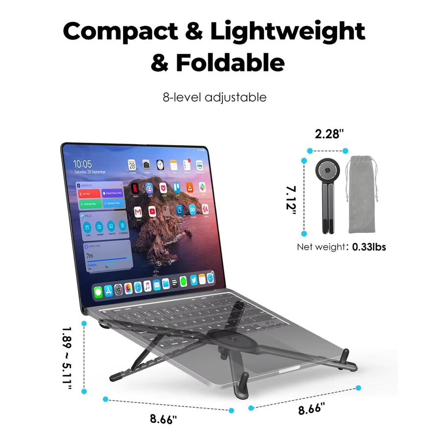 Aumengear Tragbarer 3-in-1 faltbarer Mini-Laptop-Ständer aus Aluminiumlegierung mit höhenverstellbarem Handyhalter in Silber und Grau - Bild 2