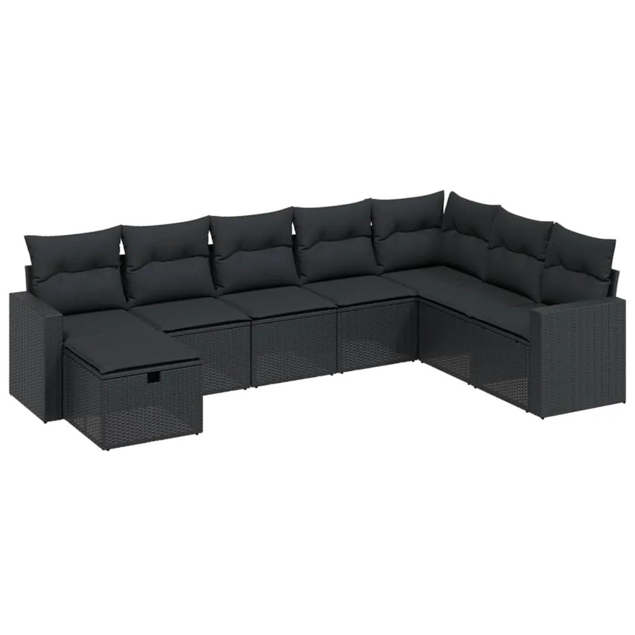 vidaXL 8-tlg Garten-Sofagarnitur in L-Form aus Poly Rattan und Metall mit Kissen in Schwarz - Bild 2