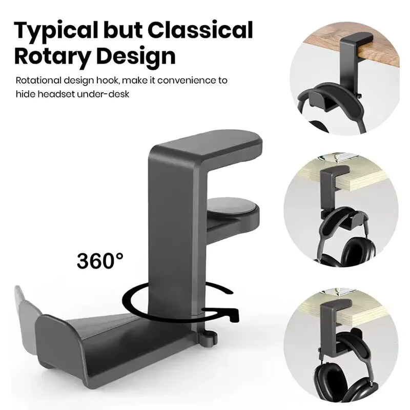 SEamopar Kopfhörerständer für unter den Schreibtisch mit 360 Grad Rotation und Clip-on Halterung als Gaming Headset Aufhänger Organizer in Schwarz oder Pink - Bild 2