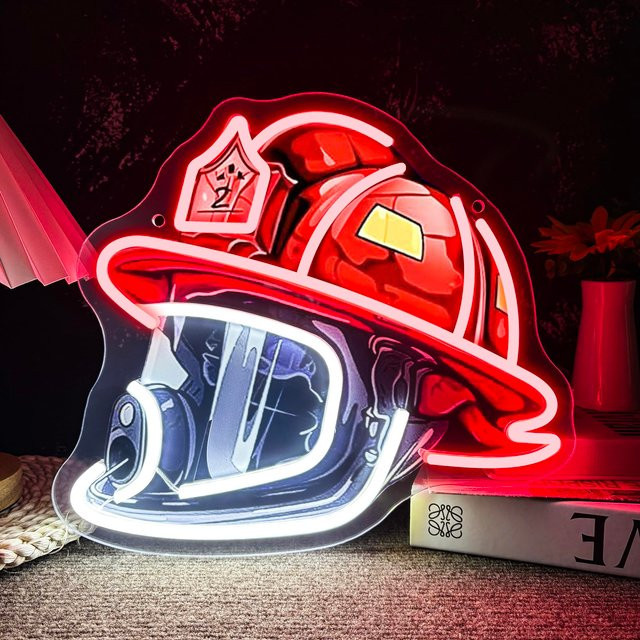 Mutank Feuerwehrhelm-Neonschild mit dimmbarer LED-Pop-Art-Leuchte in Rot, USB-Betrieb, Wanddekoration für Männerhöhle - Bild 1